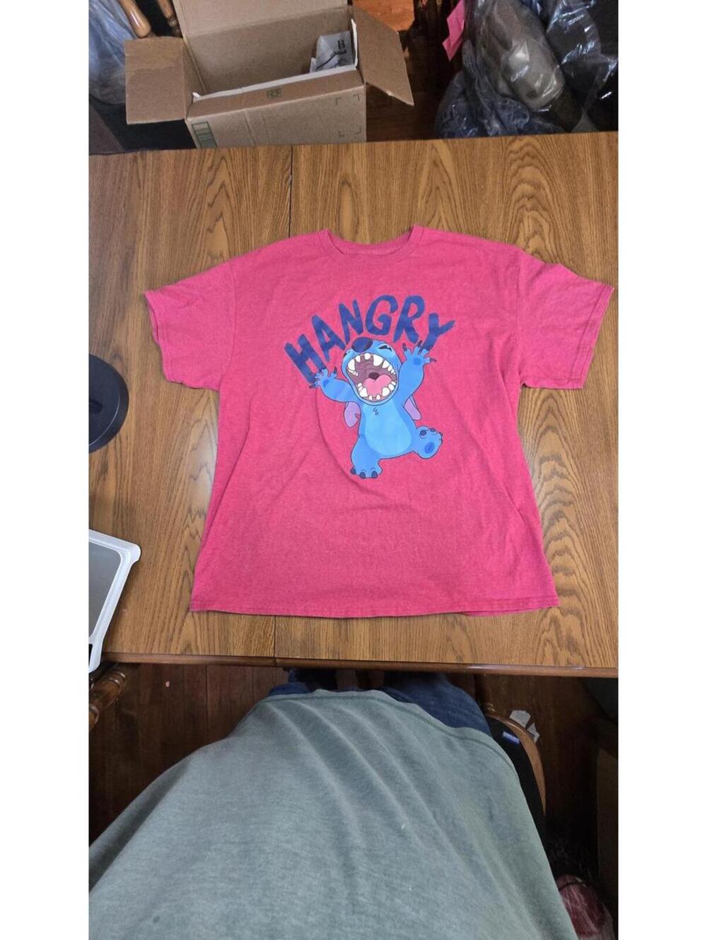 Disney Stitch Hangry Graphic T-Shirt Red Size Large